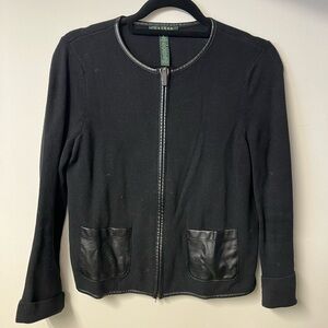 Ralph Lauren Black Jacket with Leather Trim
